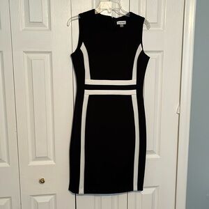 Classy, black and white Calvin Klein sheath dress